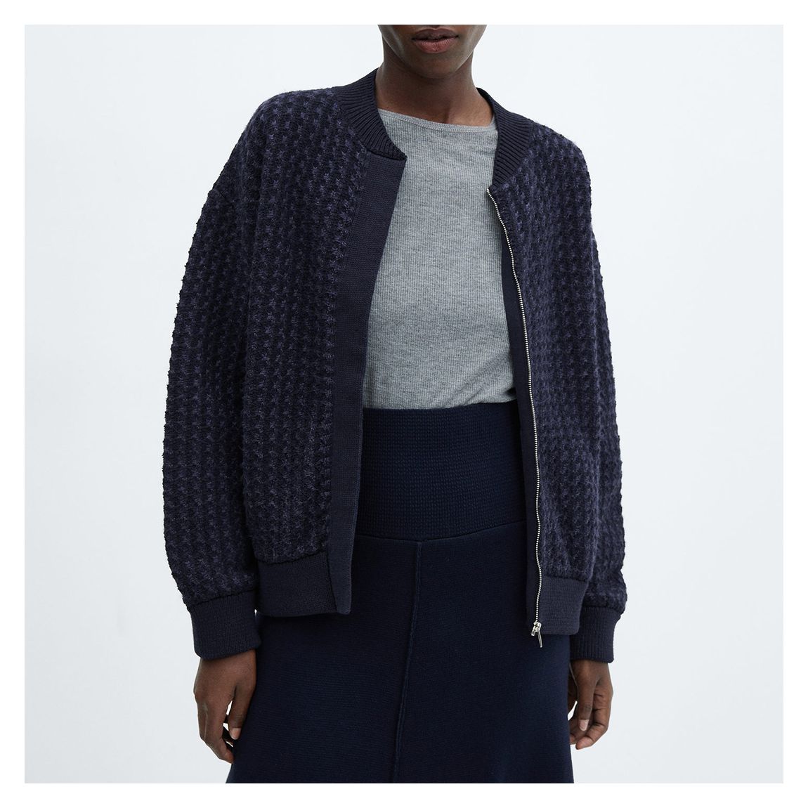 Blue Knitted Bomber Jacket main product photo
