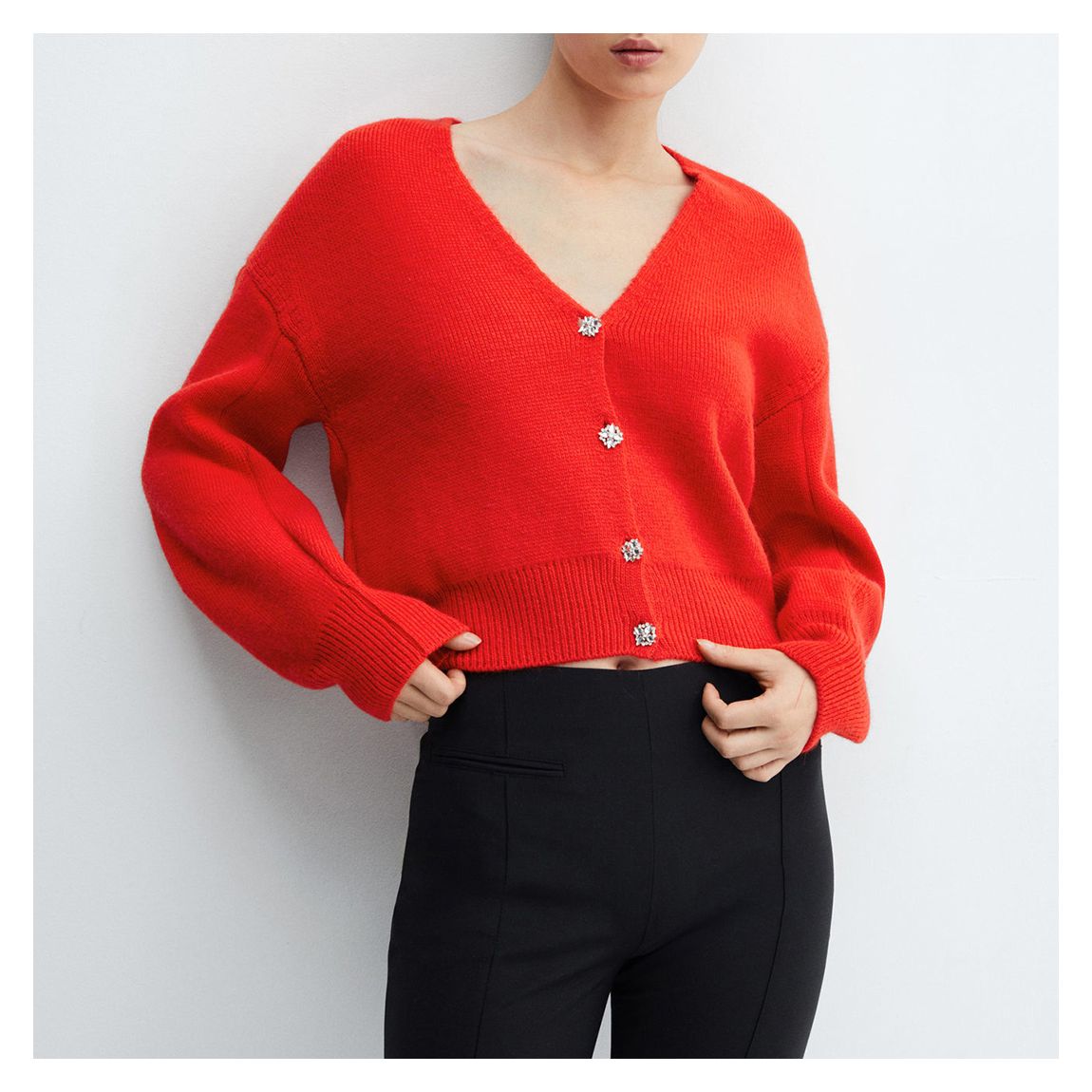 Red Knitted Cardigan With Jewel Button main product photo