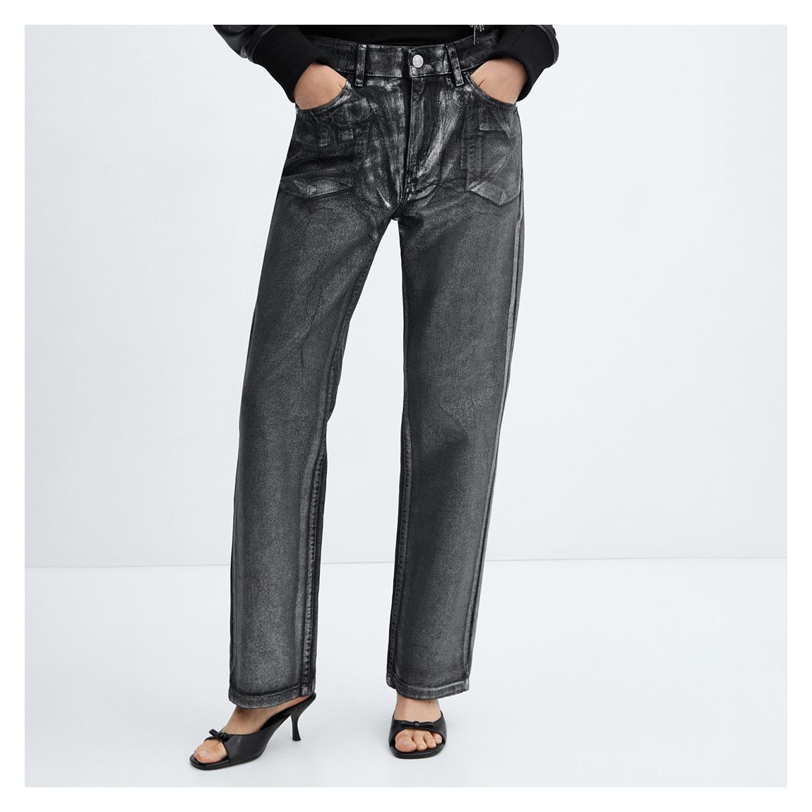 Black Straight Foil Jeans main product photo