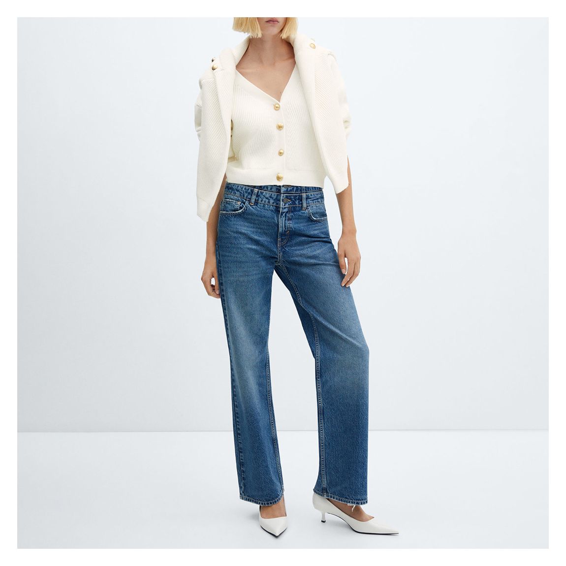 Off White Buttoned Ribbed Cardigan main product photo