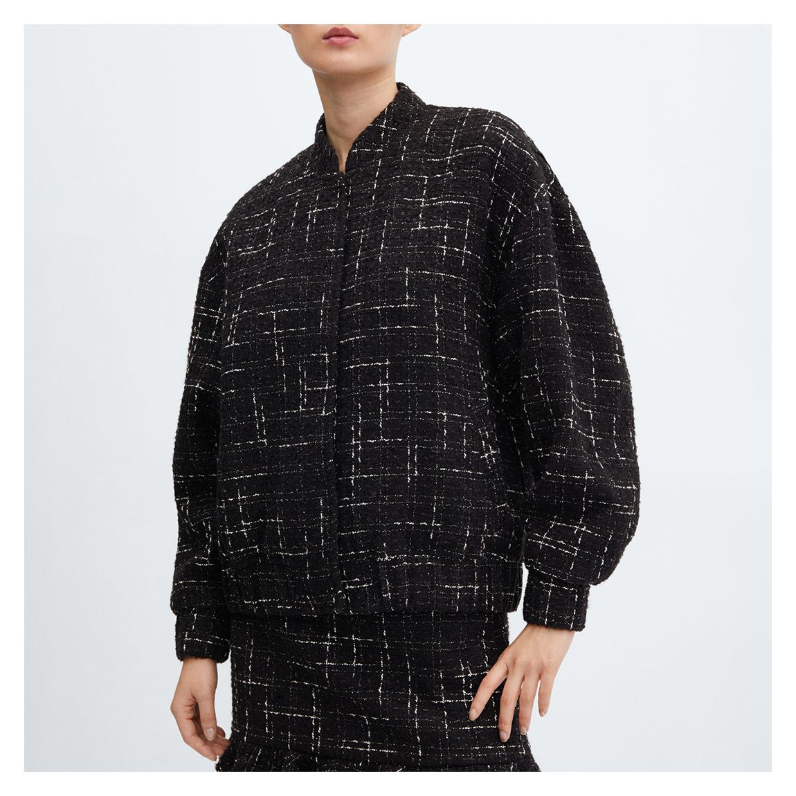 Black Tweed Bomber Jacket main product photo