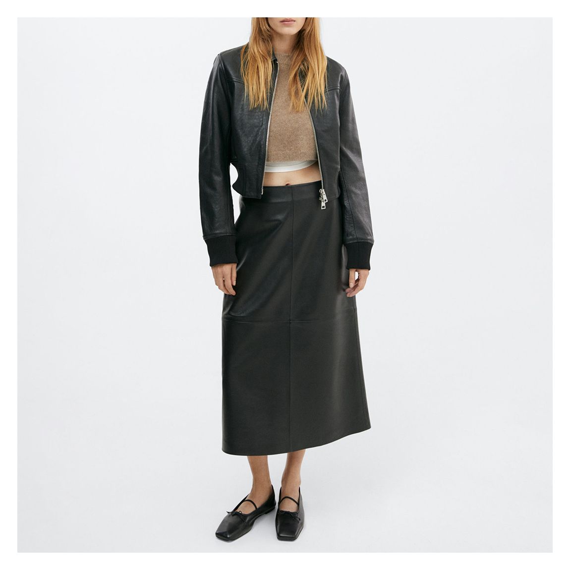 Black Leather Midi Skirt main product photo