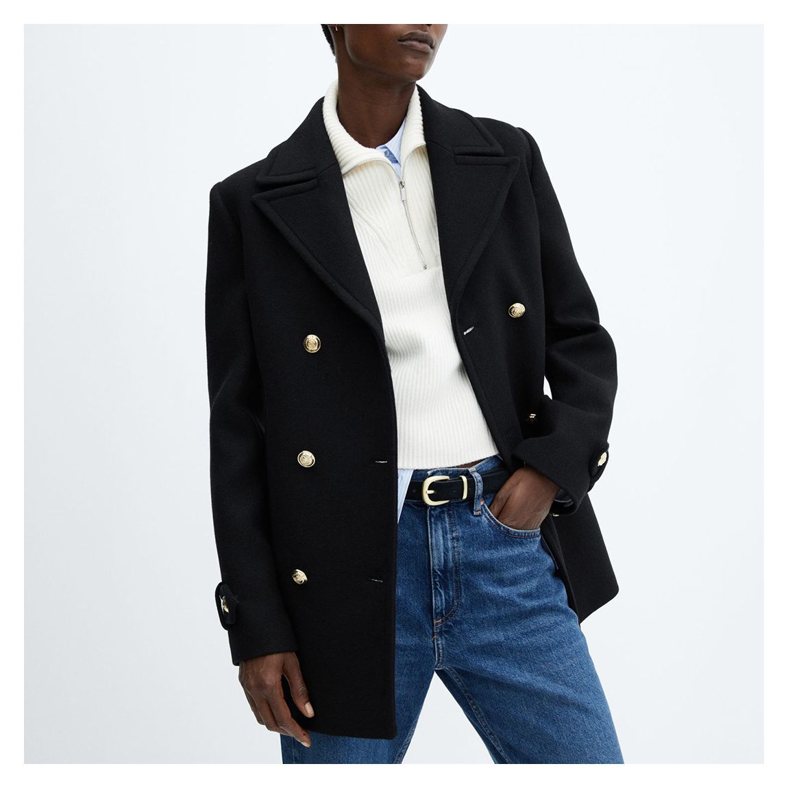 Black Wool Coat With Gold Buttons main product photo