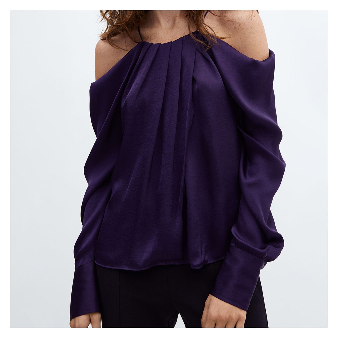 Purple Off Shoulder Pleat Blouse main product photo