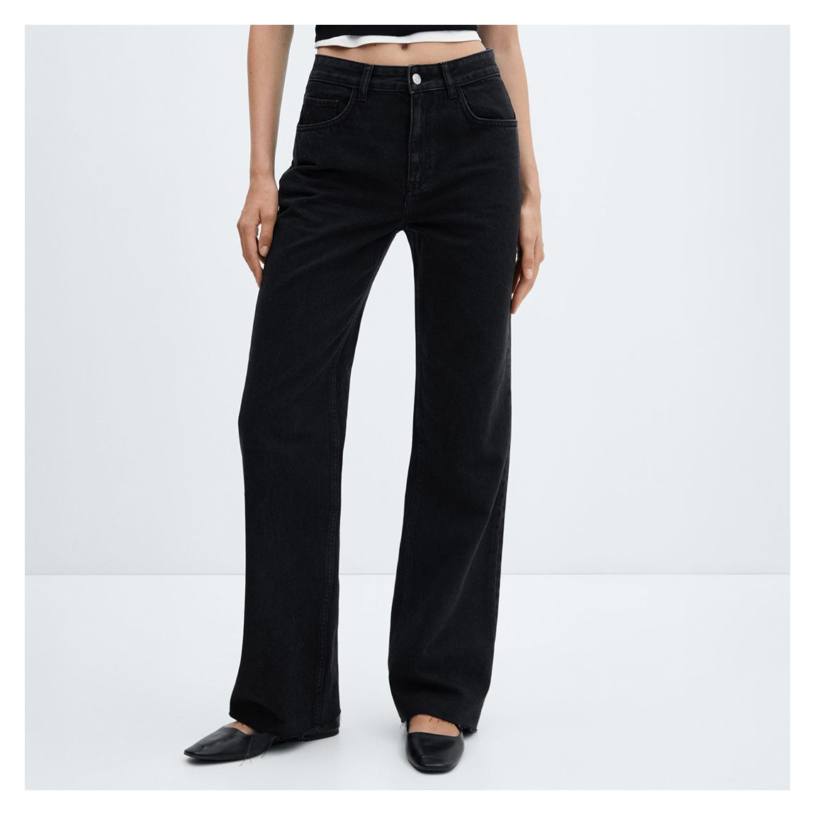 Black Denim Wide Leg Mid-Rise Jeans main product photo