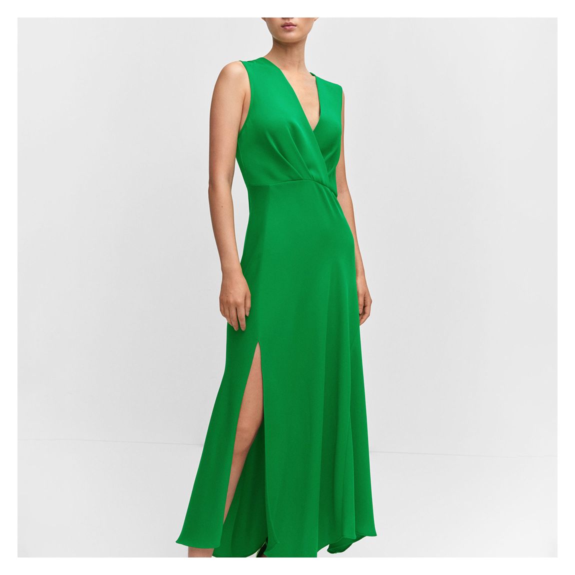Green Asymmetrical Dress With Side Split main product photo