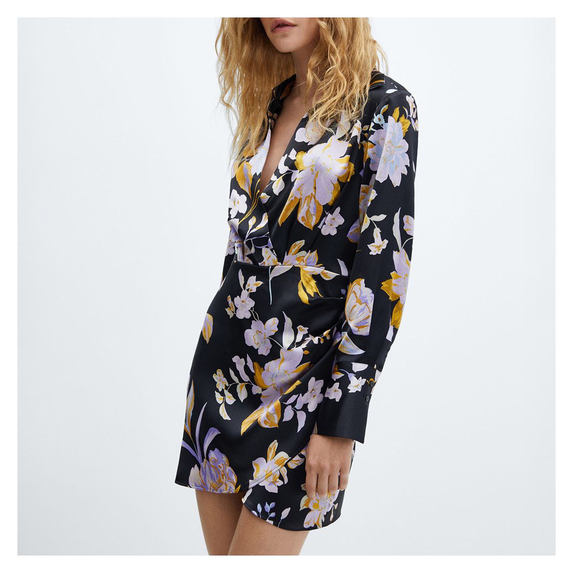Black Floral-Print Satin Dress main product photo