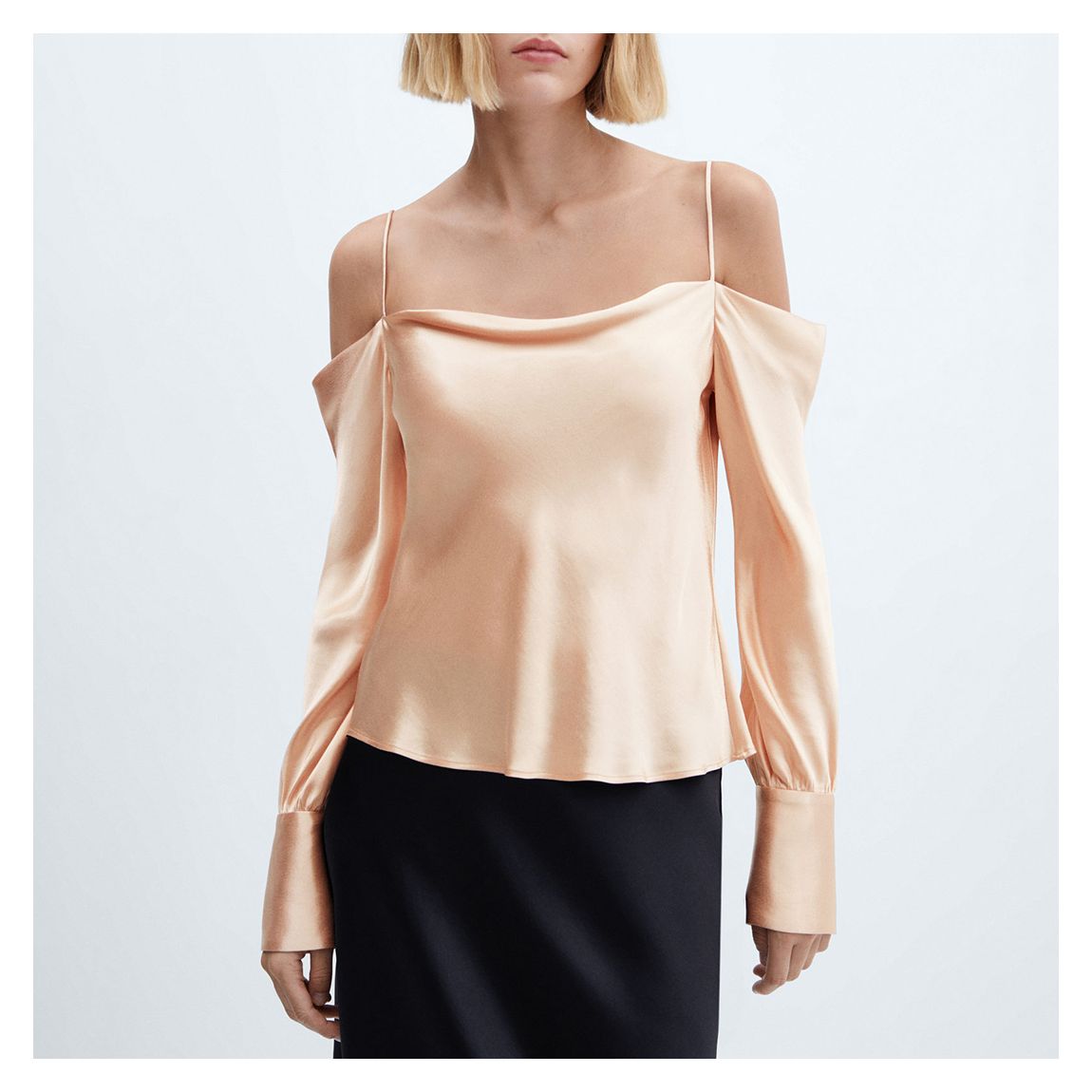Ecru Satin Blouse With Draped Neck main product photo