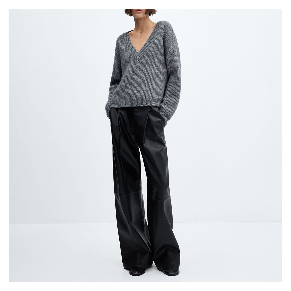 Dark Grey V-Neck Knit Jumper main product photo