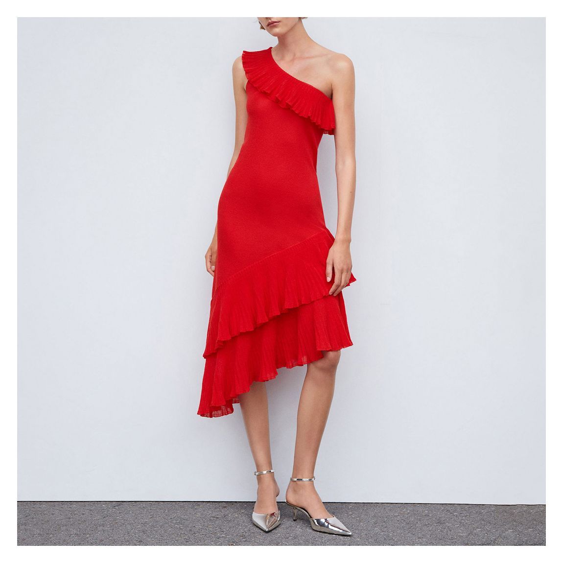 Red Asymmetric Ruffled Dress main product photo