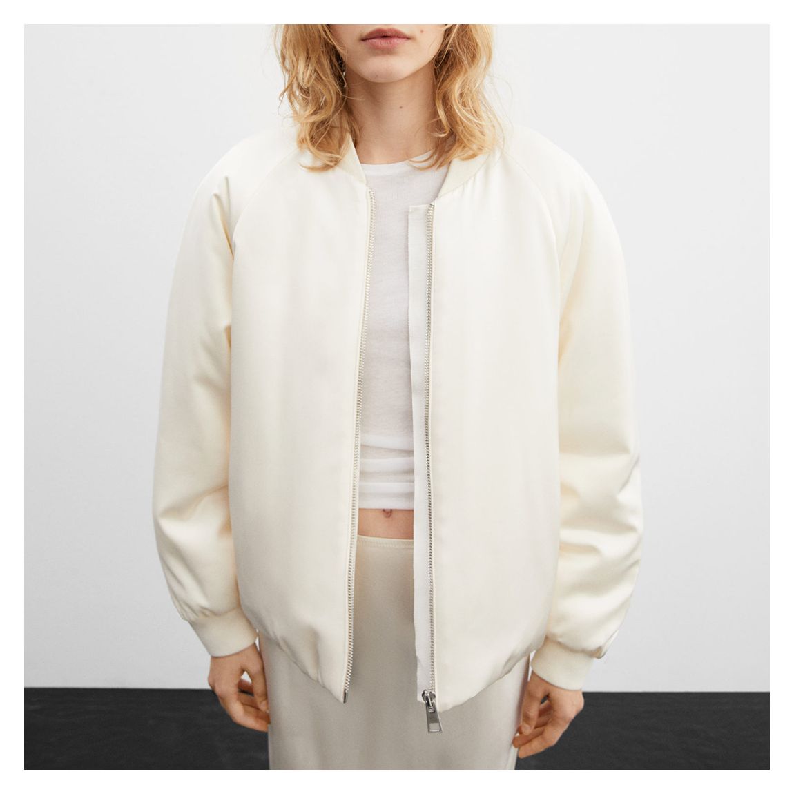 Ecru Quilted Bomber Jacket main product photo