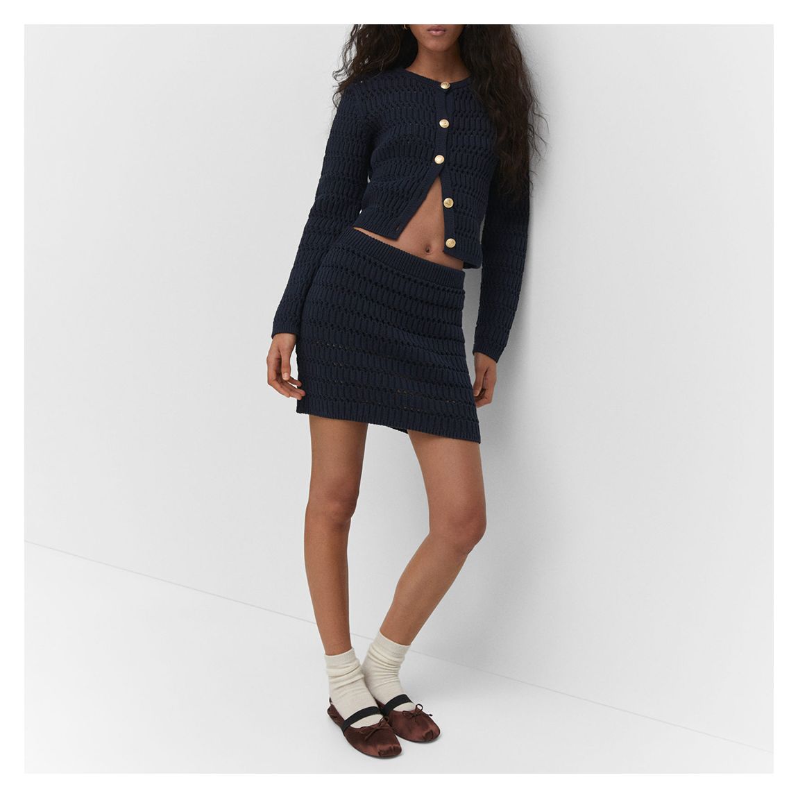 Dark Navy Openwork Knitted Mini-Skirt main product photo