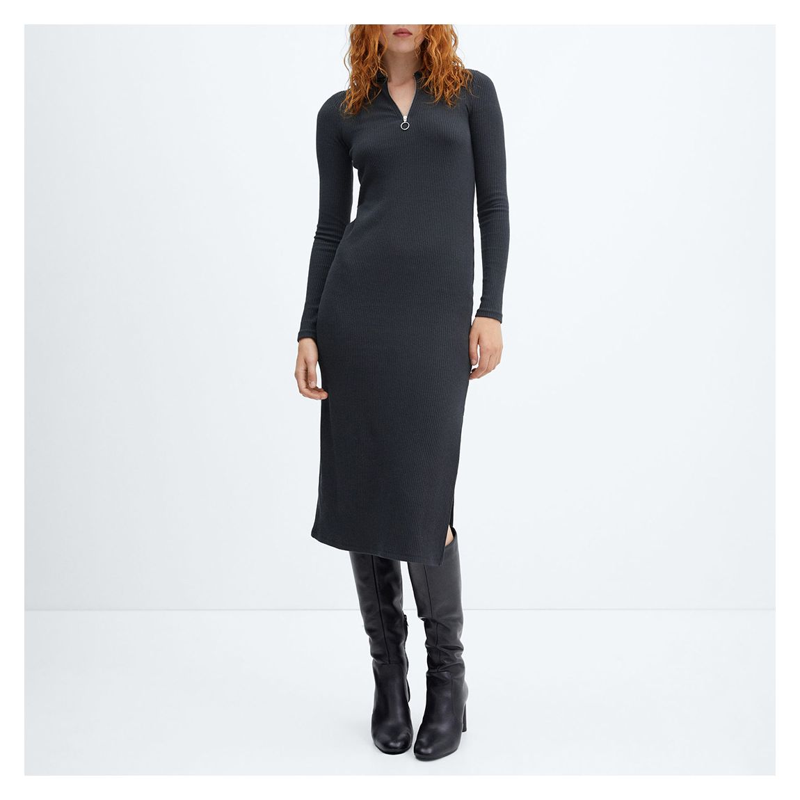 Charcoal Zip Neckline Midi Dress main product photo