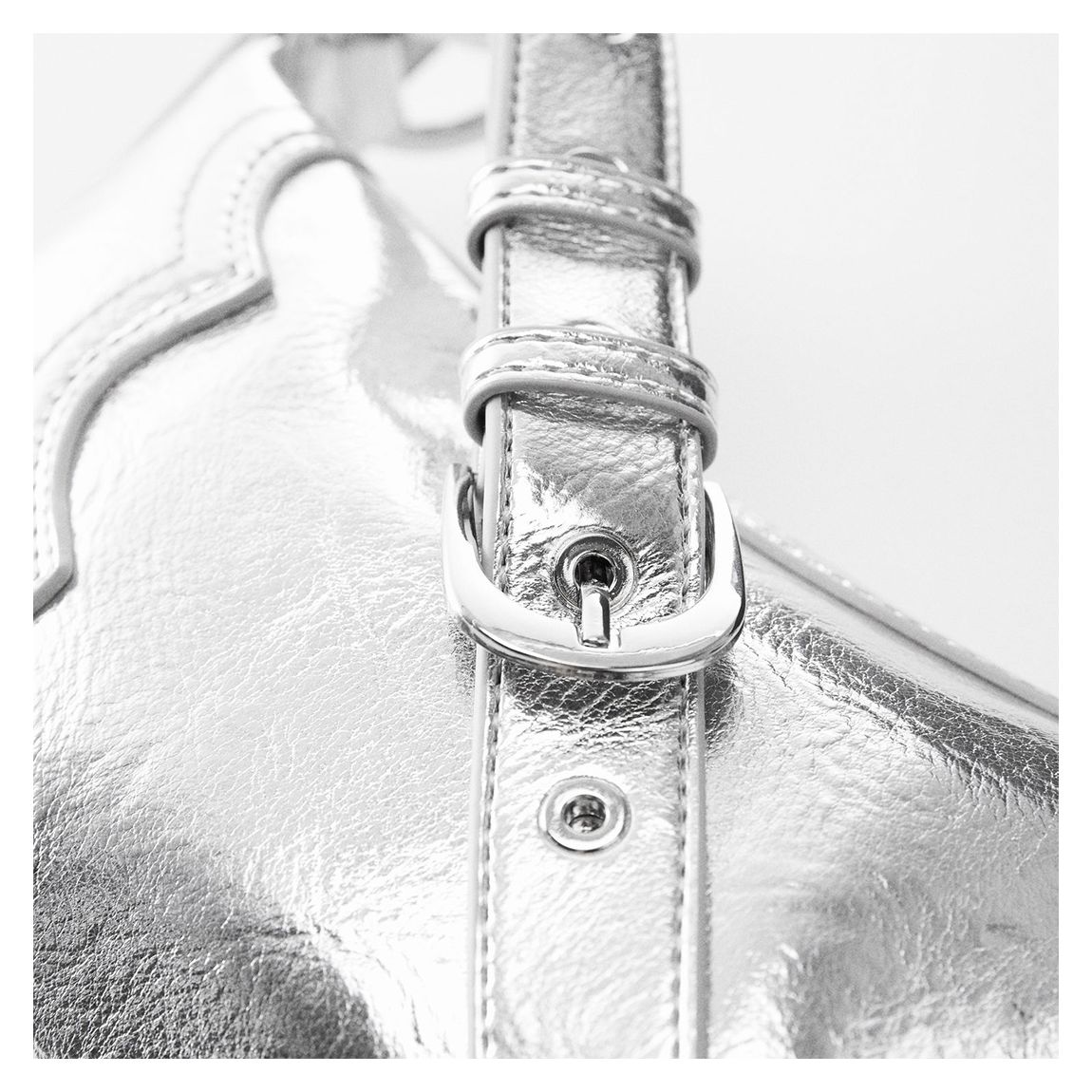 Silver Shoulder Bag With Decorative Stitching main product photo