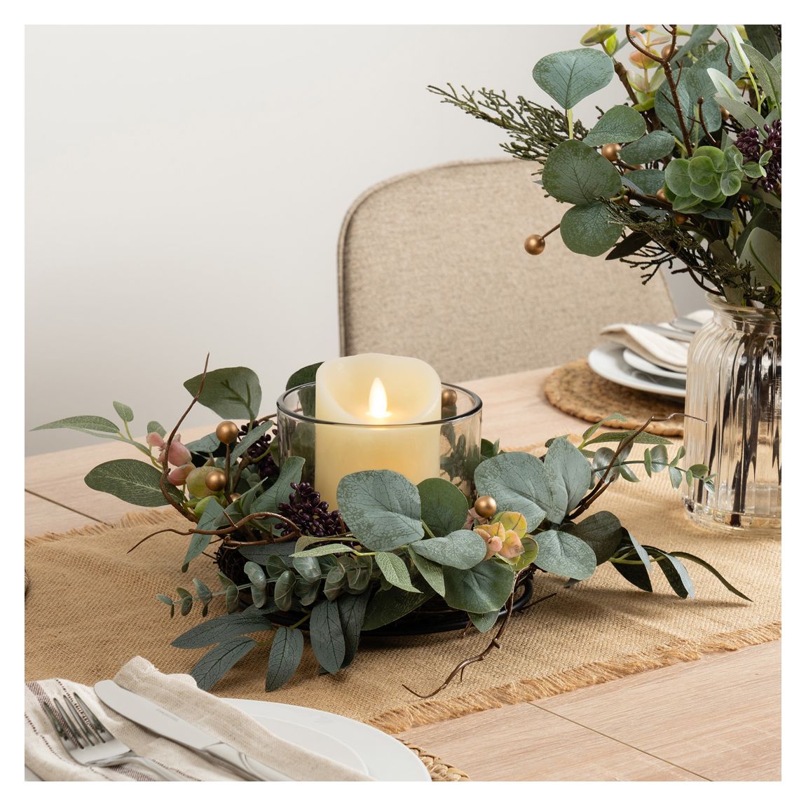 30cm Rustic Eucalyptus Candle Holder main product photo