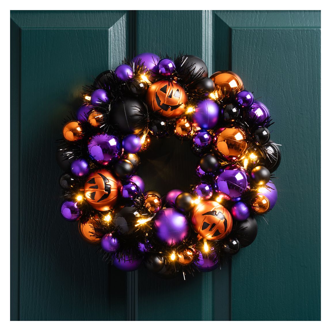 33cm Pumpkin Bauble Wreath with Lights main product photo