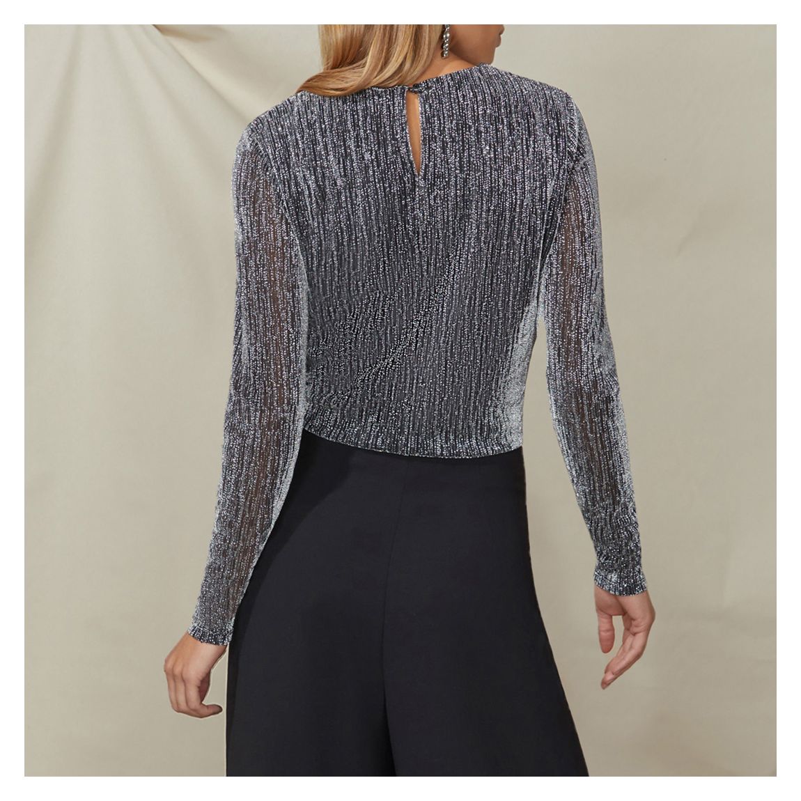 Silver Sparkle Jersey Twist Front Top main product photo