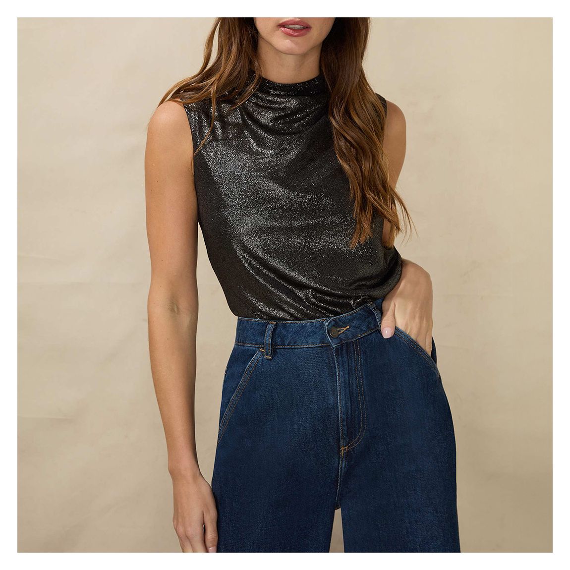 Black Jersey V Neck Twist Front Top main product photo