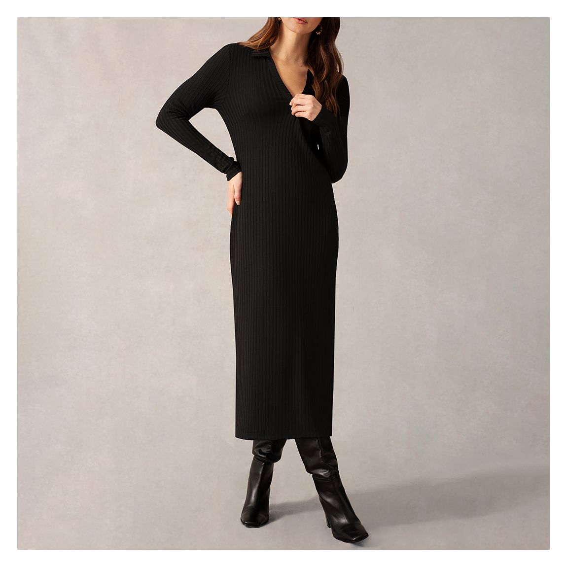Black Collared Rib Jersey Dress main product photo