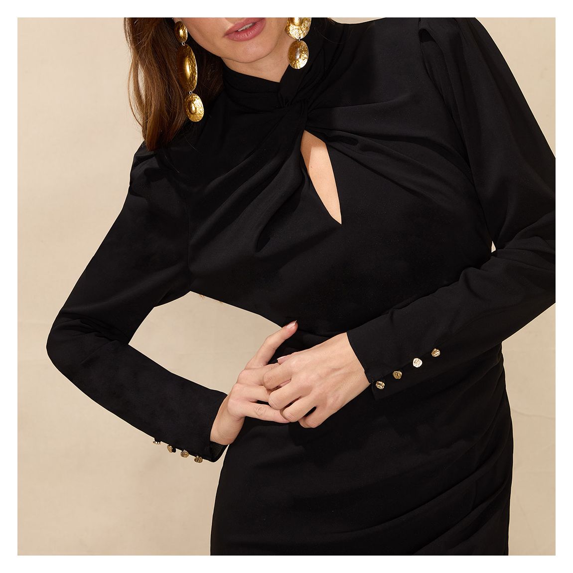 Black Crepe Twist Neck Midi Dress main product photo