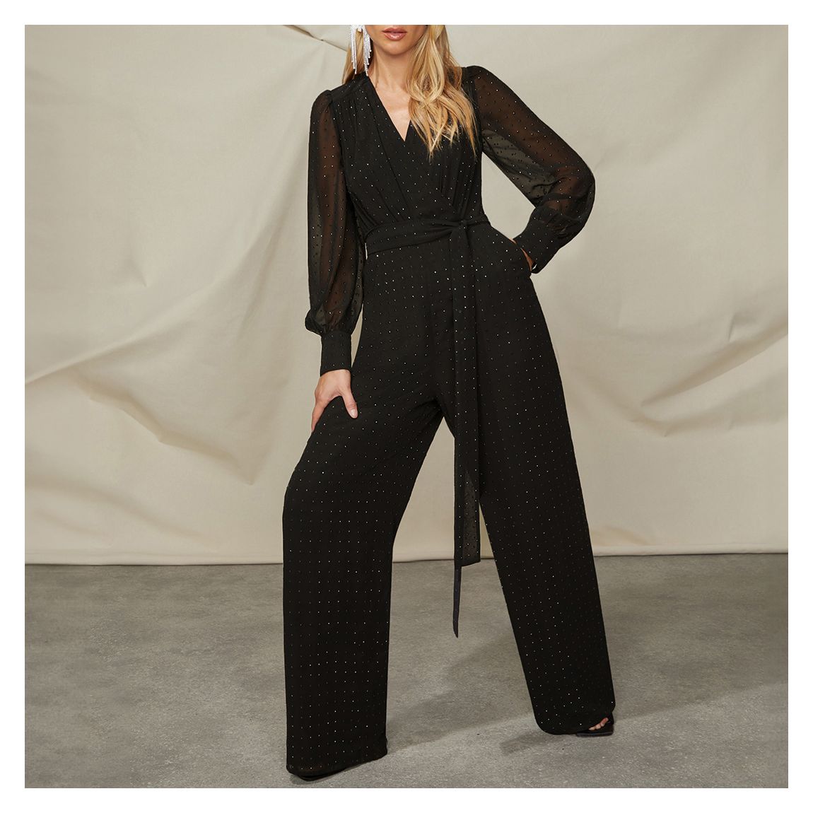 Black Hotfix Stud Jumpsuit main product photo