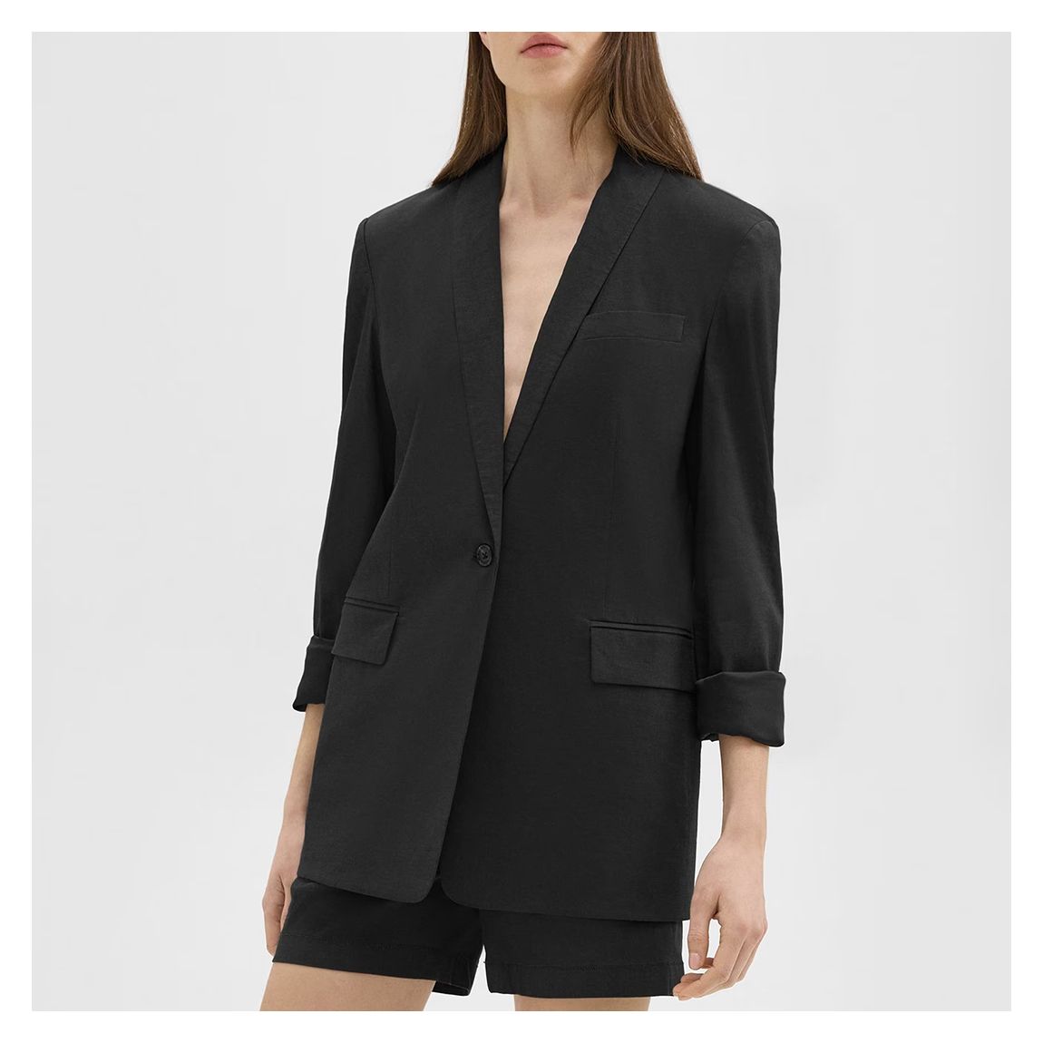 Black Rolled Sleeve Buttoned Blazer main product photo