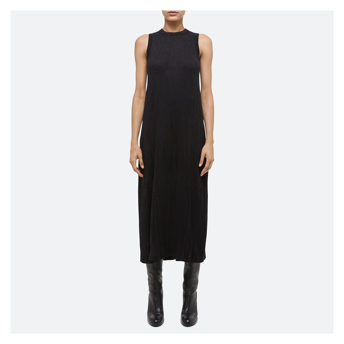 Black Crushed Merino Wool Blend Midi Dress main product photo