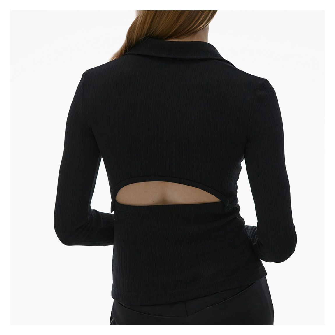Black Cut Out Rib Knit Polo Top main product photo