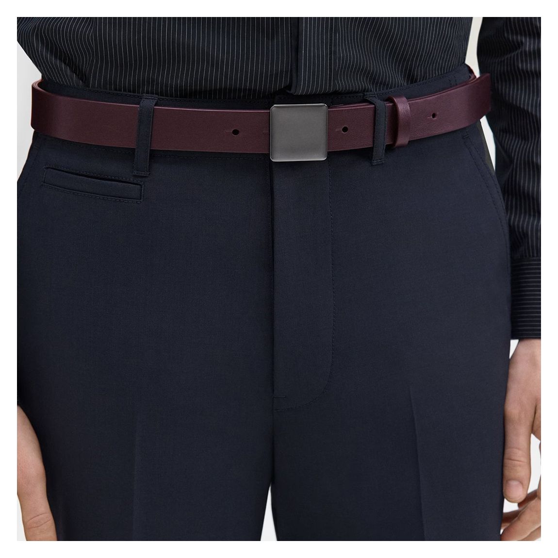 Burgundy Square Buckle Leather Belt main product photo