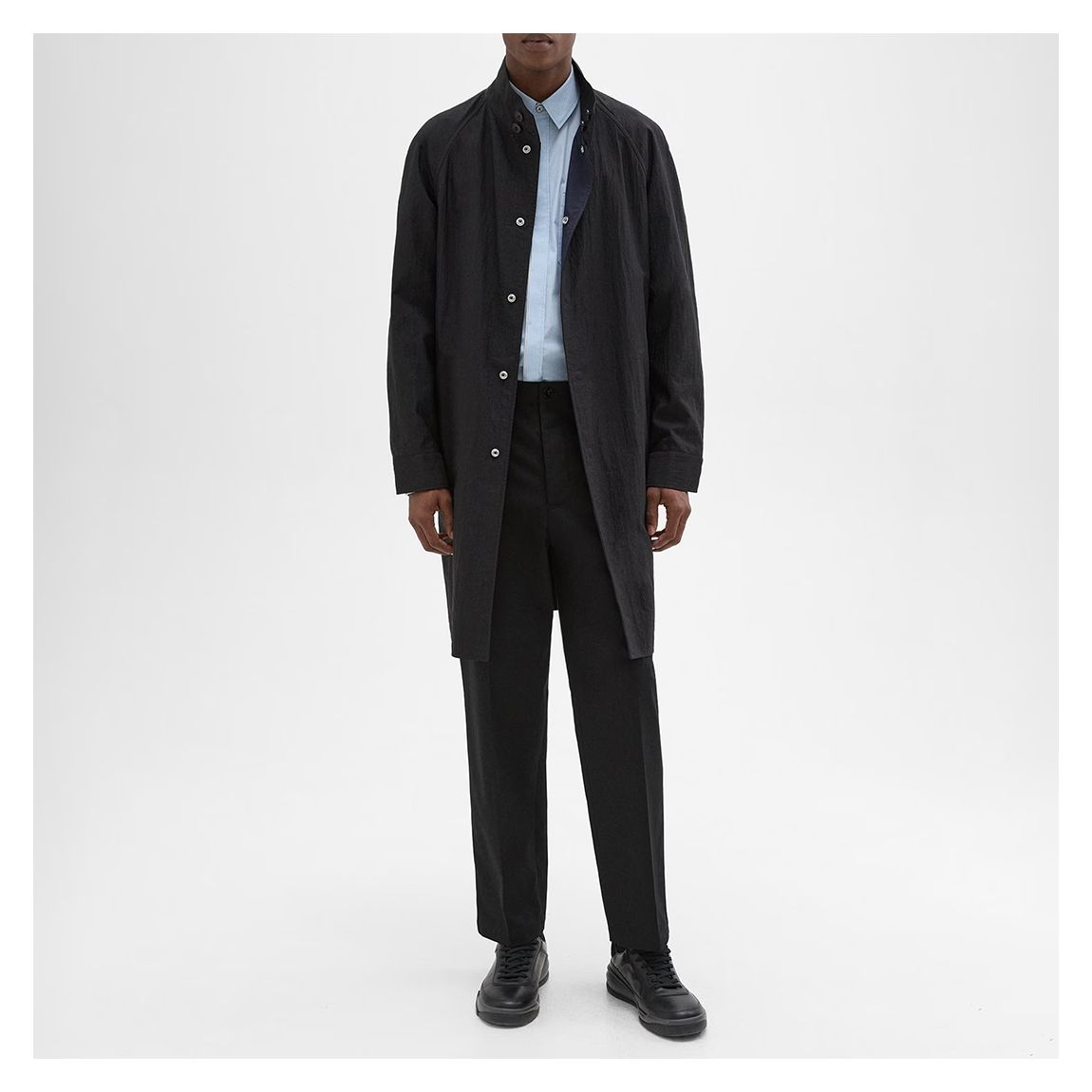 Black High Collar Longline Coat main product photo