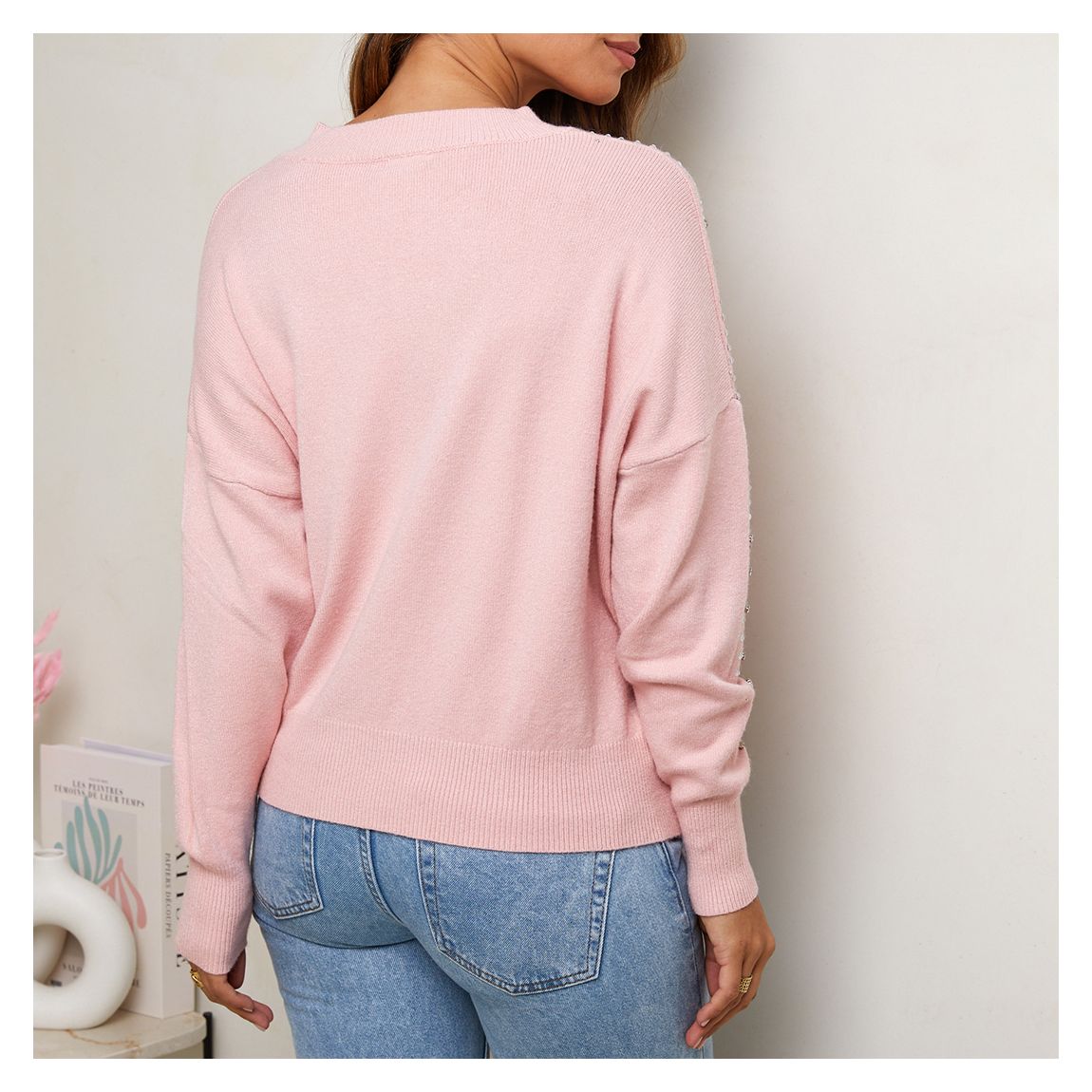 Pink Cashmere Blend V-Neck Embellished Jumper main product photo