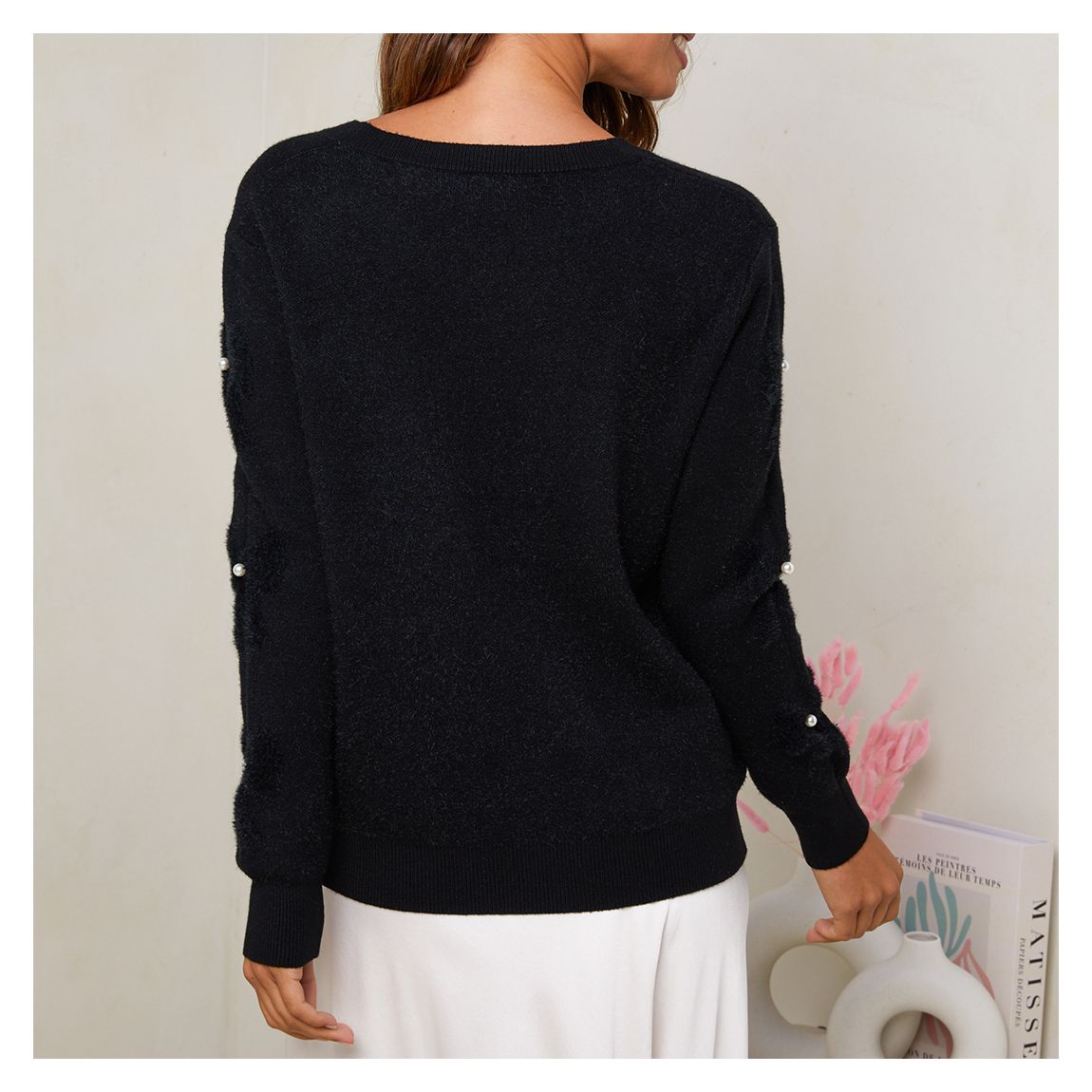 Black Cashmere Blend Round Neck Print Jumper main product photo