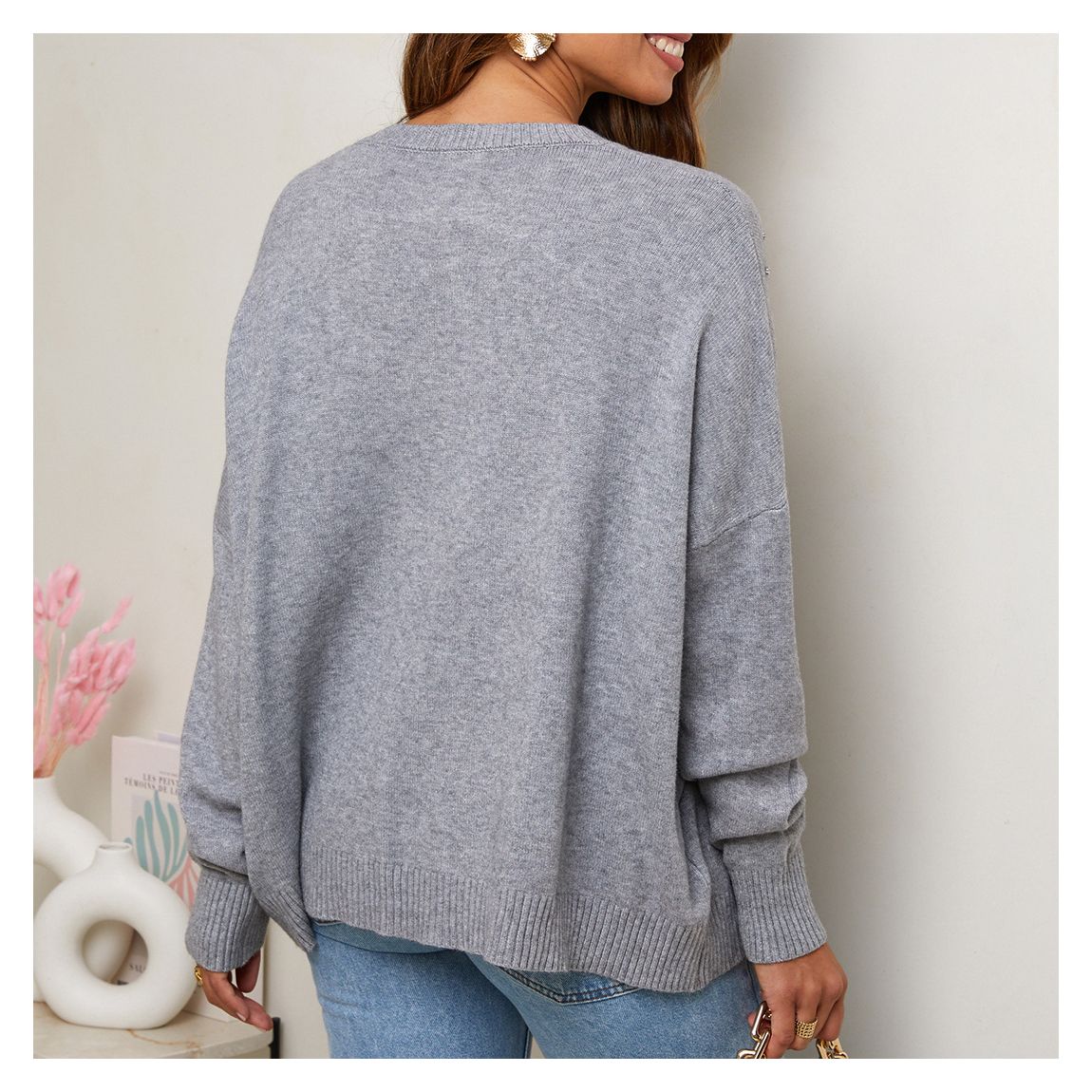 Grey Cashmere Blend Textured Embellished Jumper main product photo