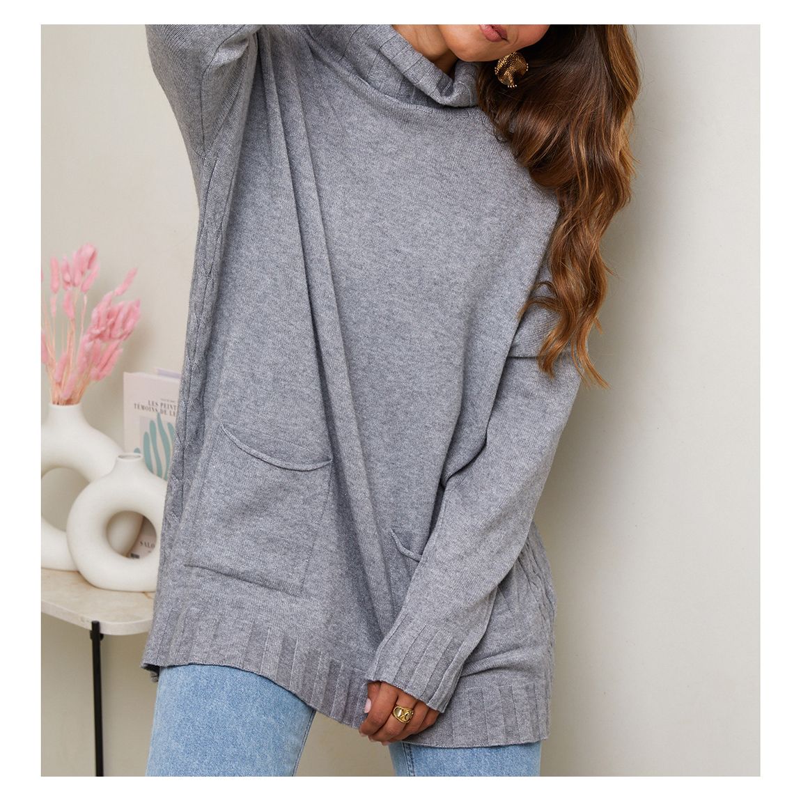 Grey Cashmere Blend Textured Embellished Jumper main product photo