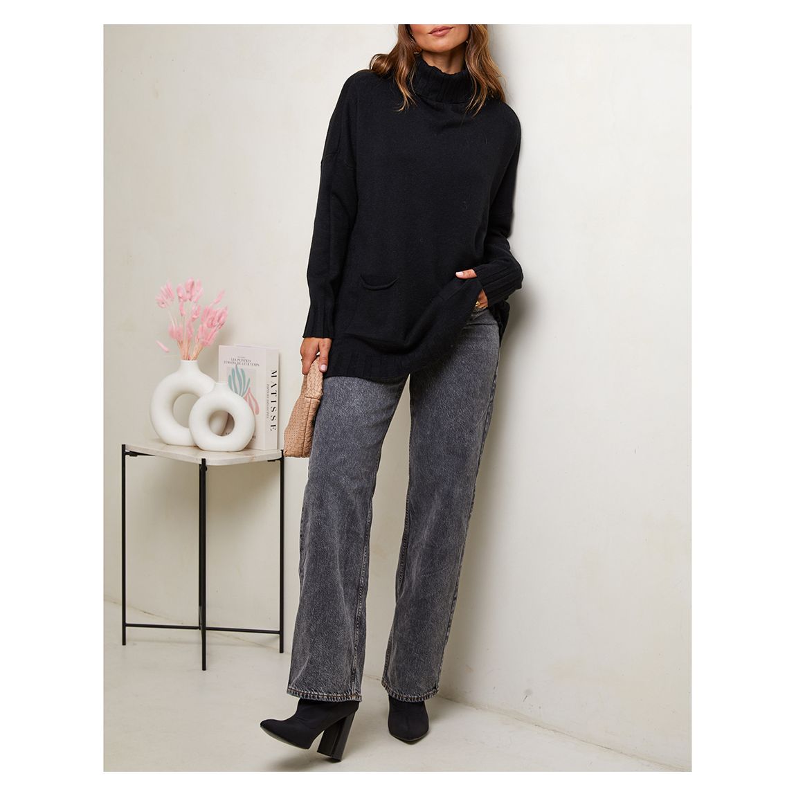 Black Cashmere Blend Textured Embellished Jumper main product photo