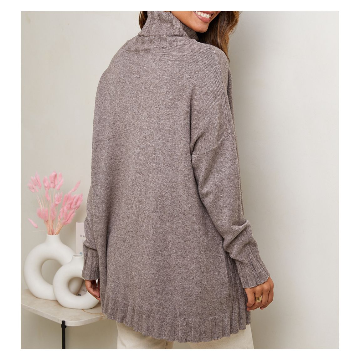 Taupe Cashmere Blend Textured Embellished Jumper main product photo