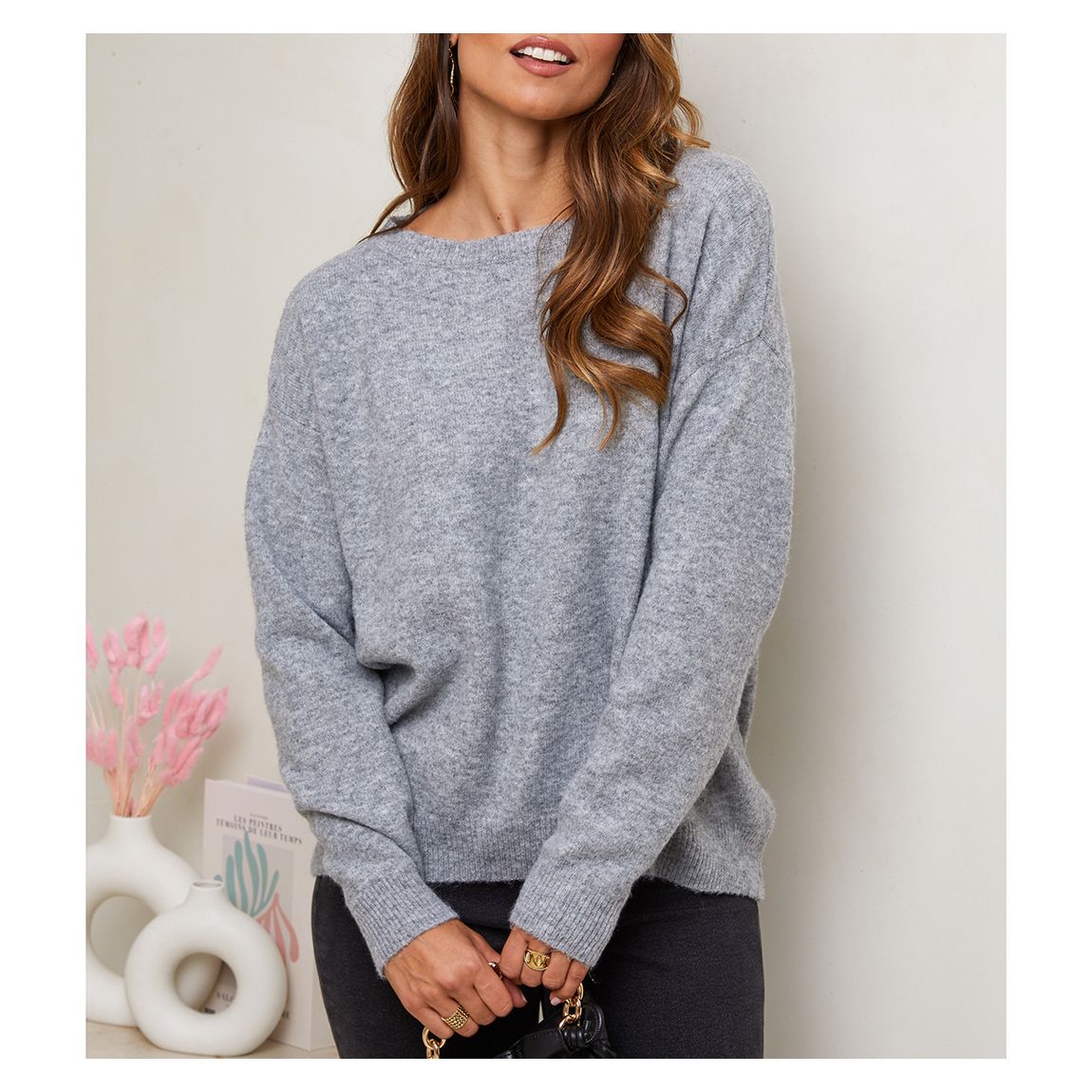 Grey Cashmere Blend Round Neck Jumper main product photo