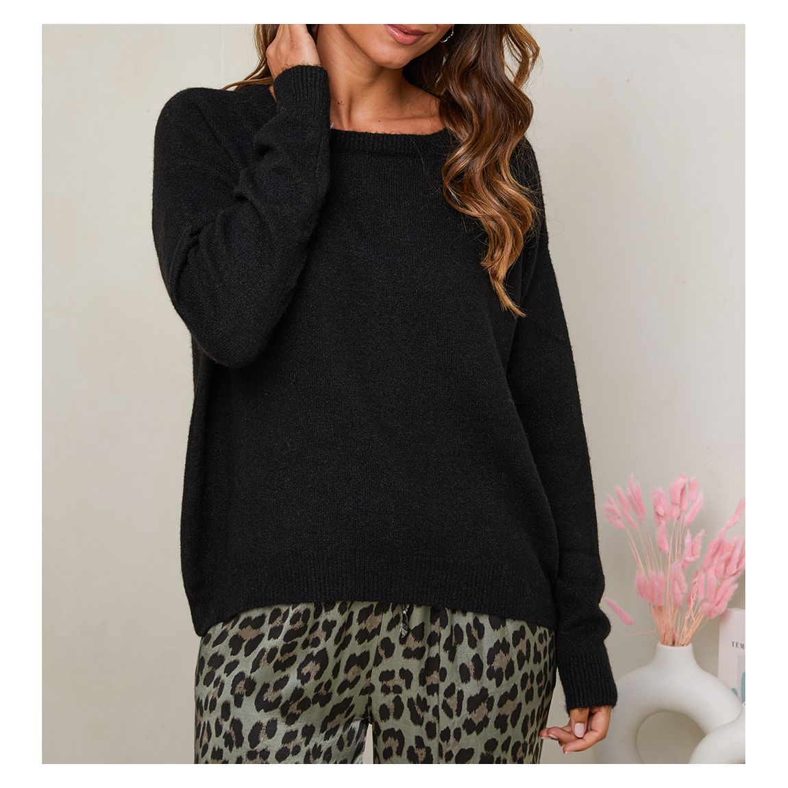 Black Cashmere Blend Round Neck Jumper main product photo