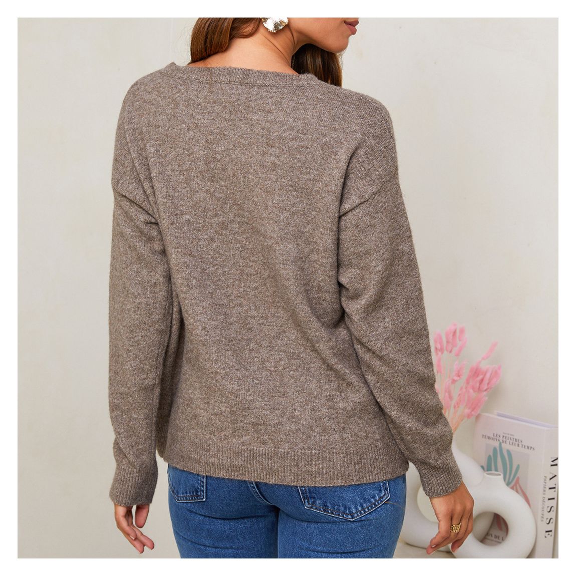Taupe Cashmere Blend Round Neck Jumper main product photo