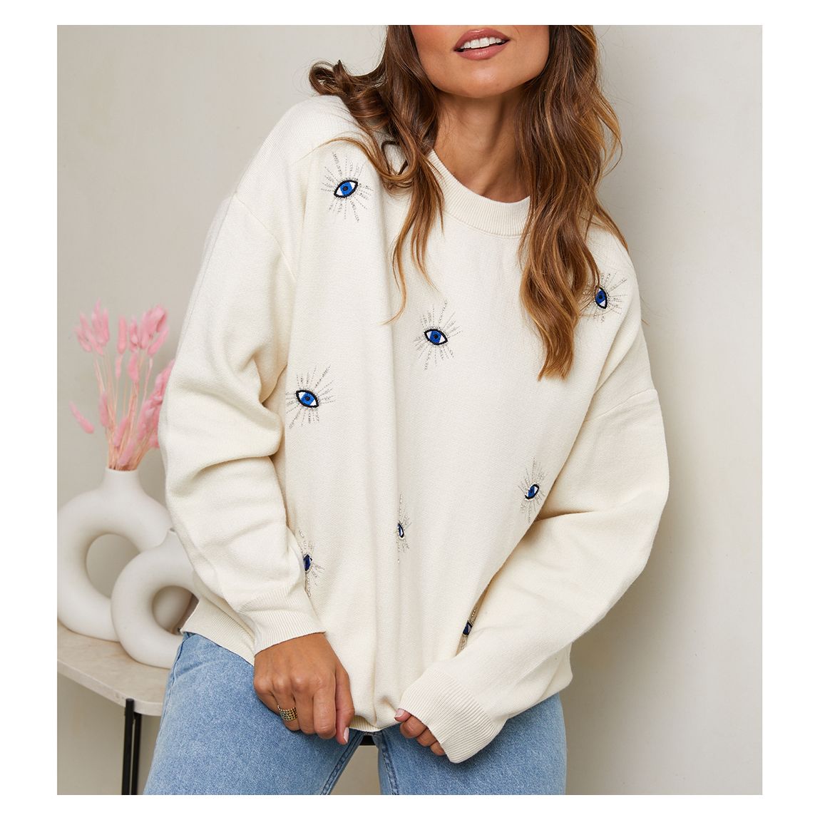 Ecru Cashmere Blend Embroidered Jumper main product photo