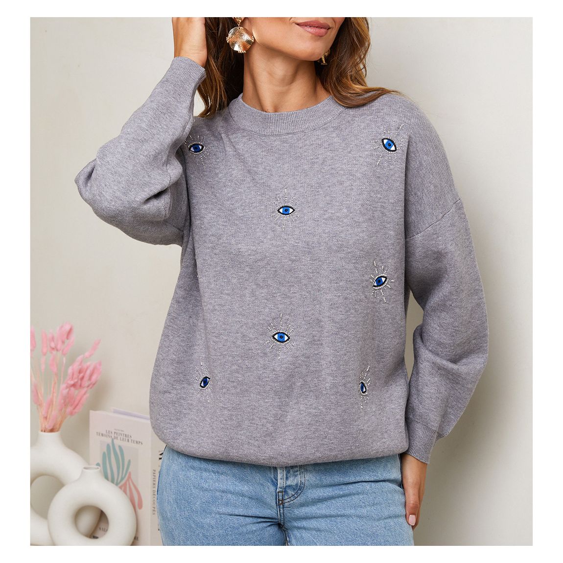 Grey Cashmere Blend Embroidered Jumper main product photo