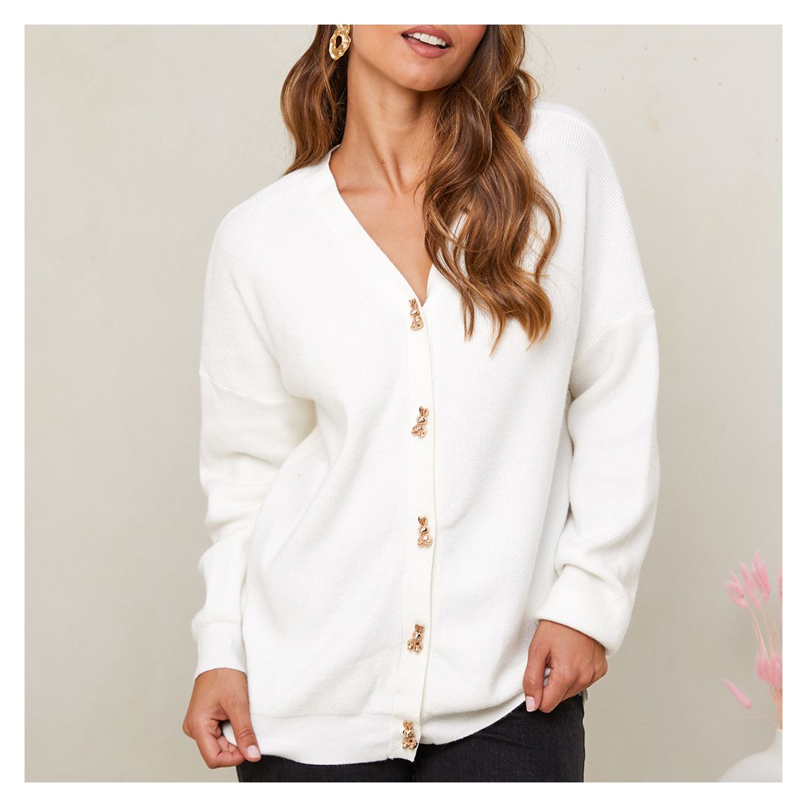 Ecru Cashmere Blend V-Neck Cardigan main product photo
