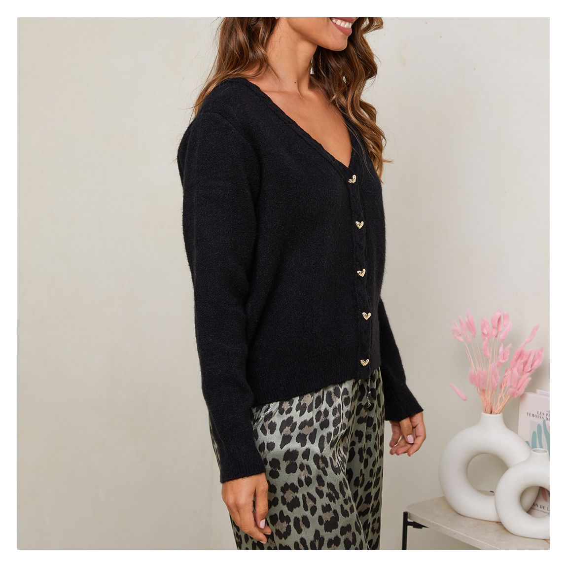 Camel Cashmere Blend Textured Trim Cardigan main product photo