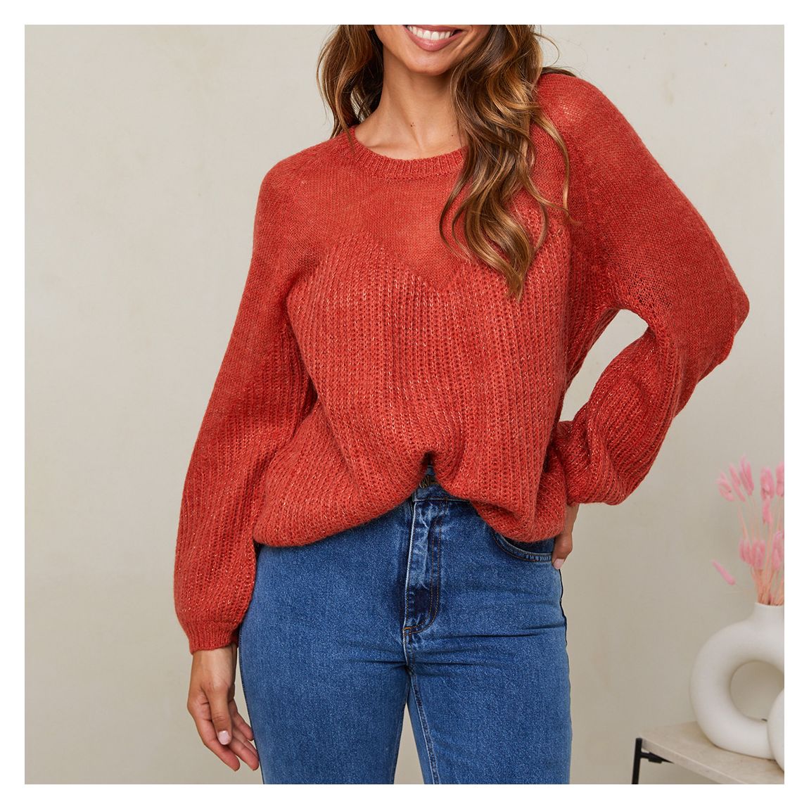 Burnt Orange Cashmere Blend Two Tone Jumper main product photo