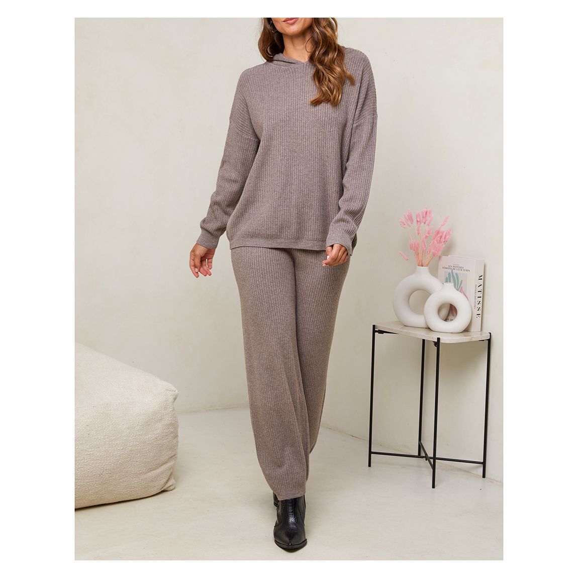 Taupe Cashmere Blend Hoodie and Leg Set main product photo