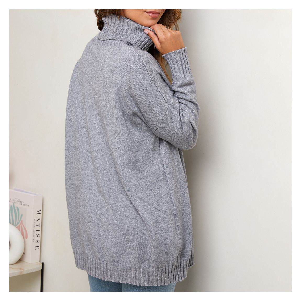 Grey Cashmere Blend Roll Neck Jumper main product photo