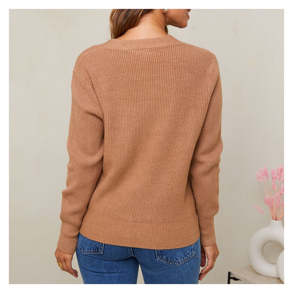 Camel Cashmere Blend Button Cardigan main product photo