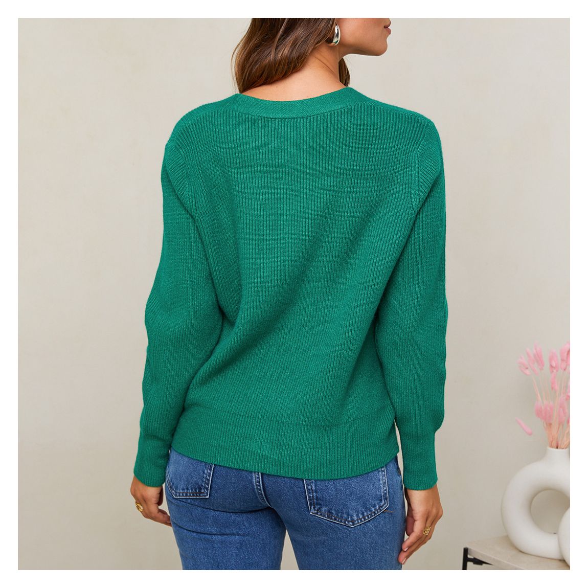Green Cashmere Blend Button Cardigan main product photo