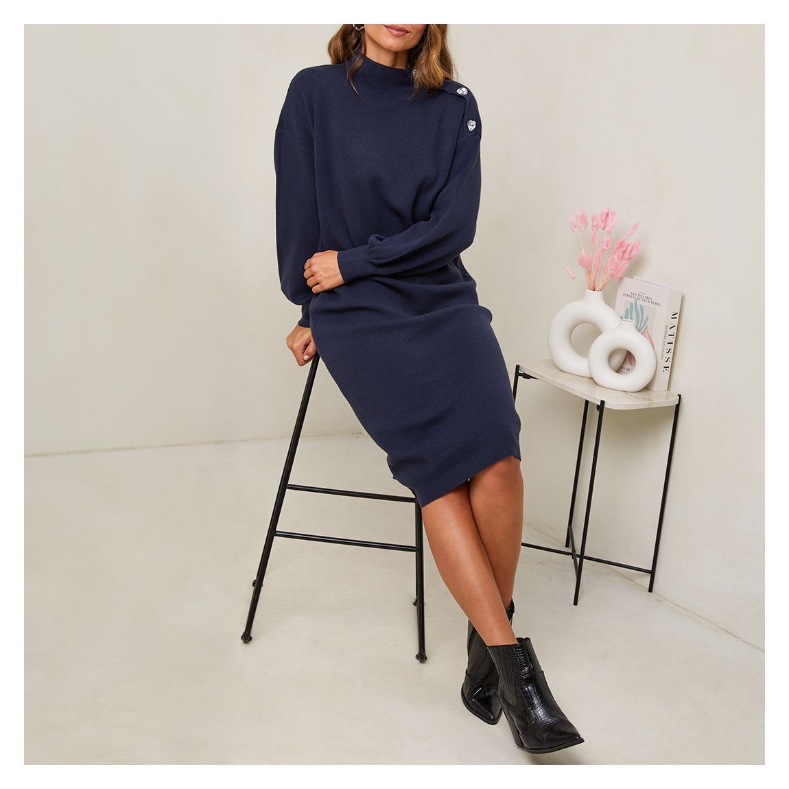 Navy Cashmere Blend Knit Midi Dress main product photo
