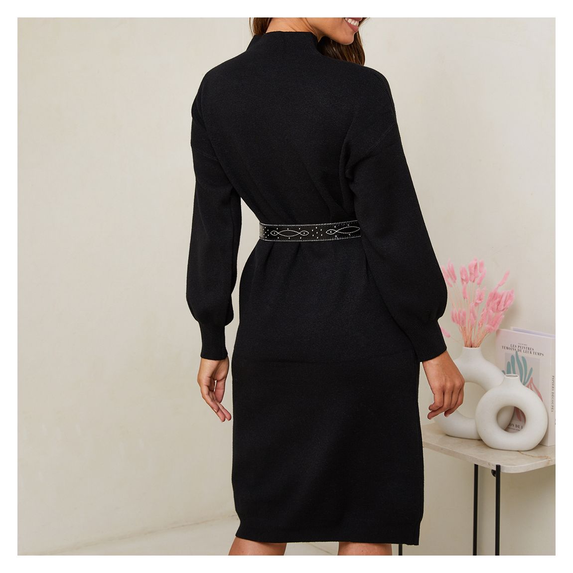 Black Cashmere Blend Knit Midi Dress main product photo